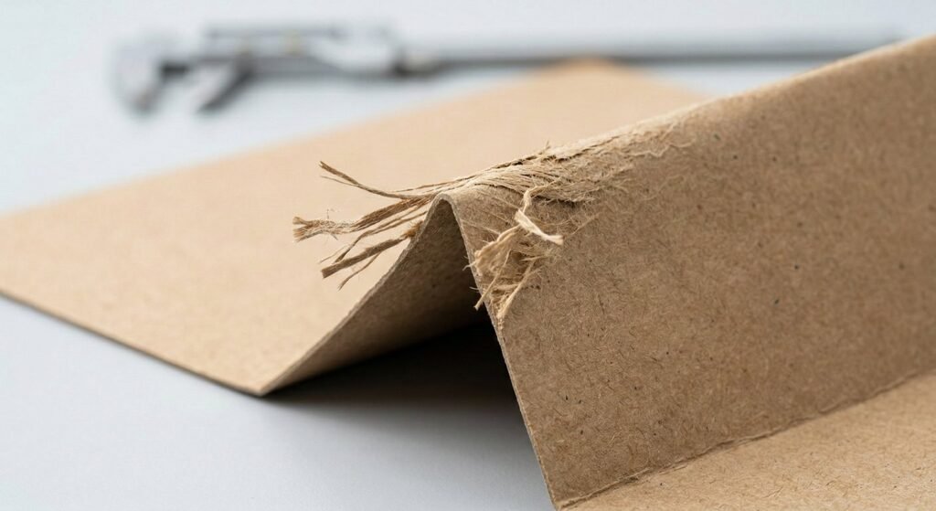 Technical view of paper fiber breakage during Packaging Crease Cracking.