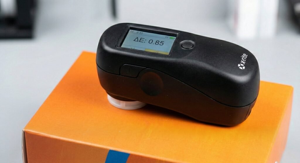 Measuring printing color difference with a Delta E spectrophotometer.