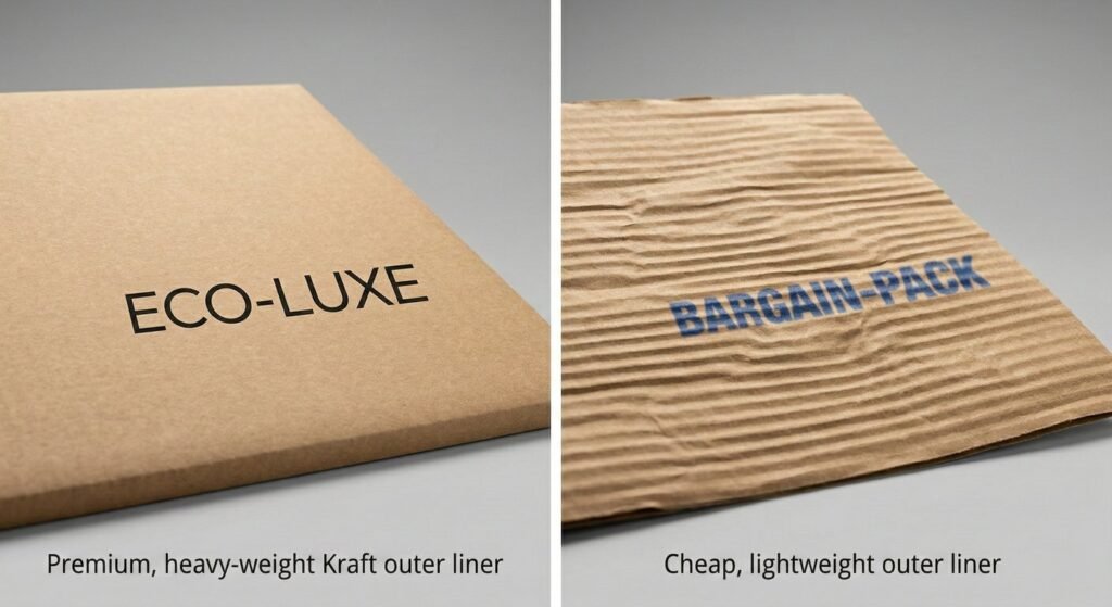 Quality comparison of outer liners in corrugated board structure preventing washboarding.