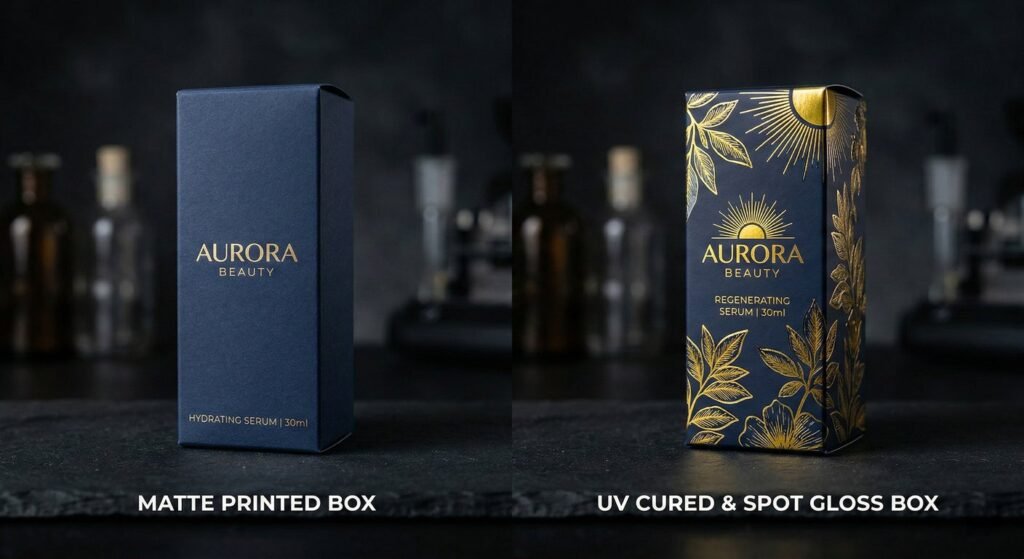 Comparison showing the vibrant colors and durability of UV printing versus conventional ink.