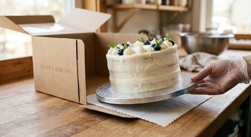 Using our cake box size guide with matching boards and greaseproof liners