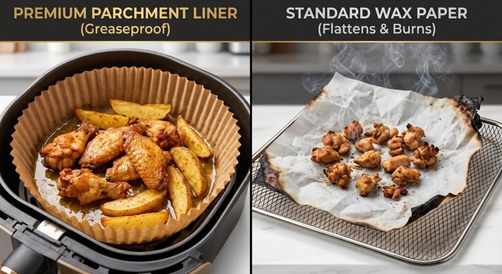 Comparison of safe parchment liner versus melting wax paper in air fryer