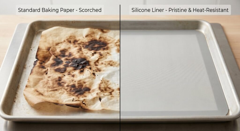 1. Heat damage comparison showing why you need a safe alternative to air fryer parchment paper.
2. 