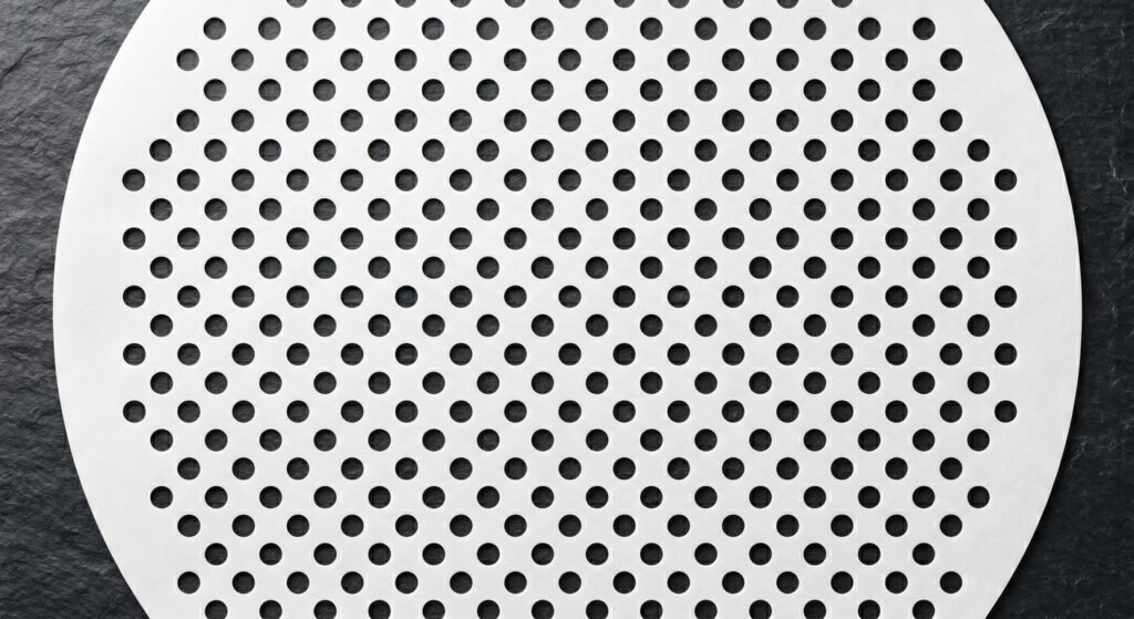 Close up view of the ventilation holes on perforated parchment paper.