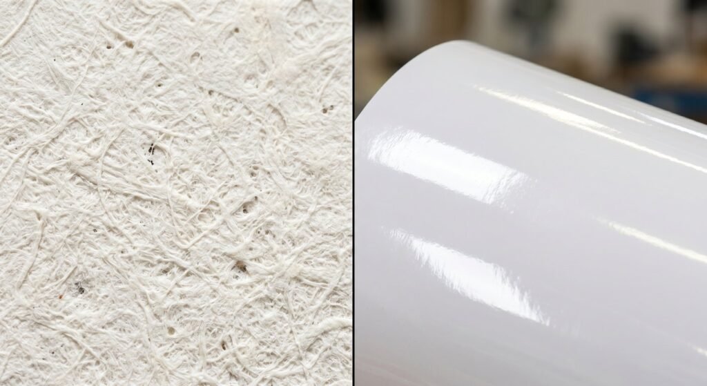 Texture comparison between natural non silicone baking paper and glossy silicone coated paper
