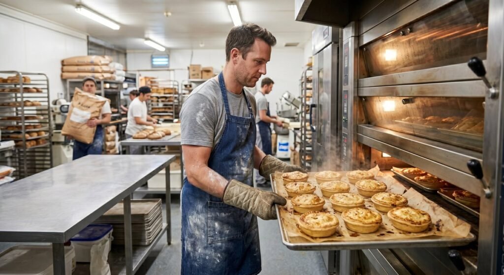 Commercial baker using cost-effective non silicone baking paper for savory pies