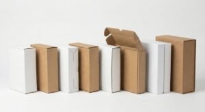 1. - Collection of common types of packaging boxes including mailers and tuck ends. 2.