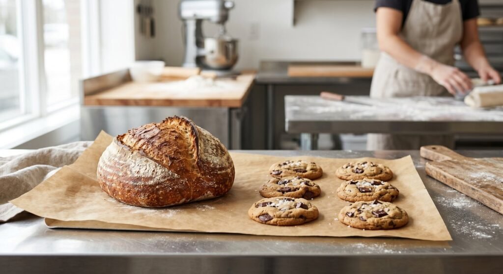High-quality pfas free baking paper used for safe commercial food preparation.