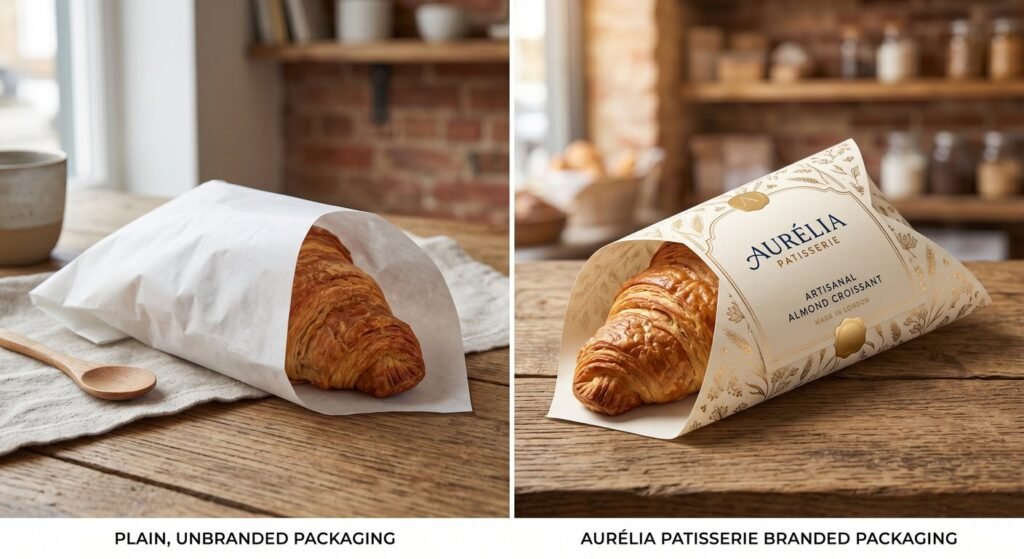 Plain wrapping versus branded custom parchment paper for bakeries.