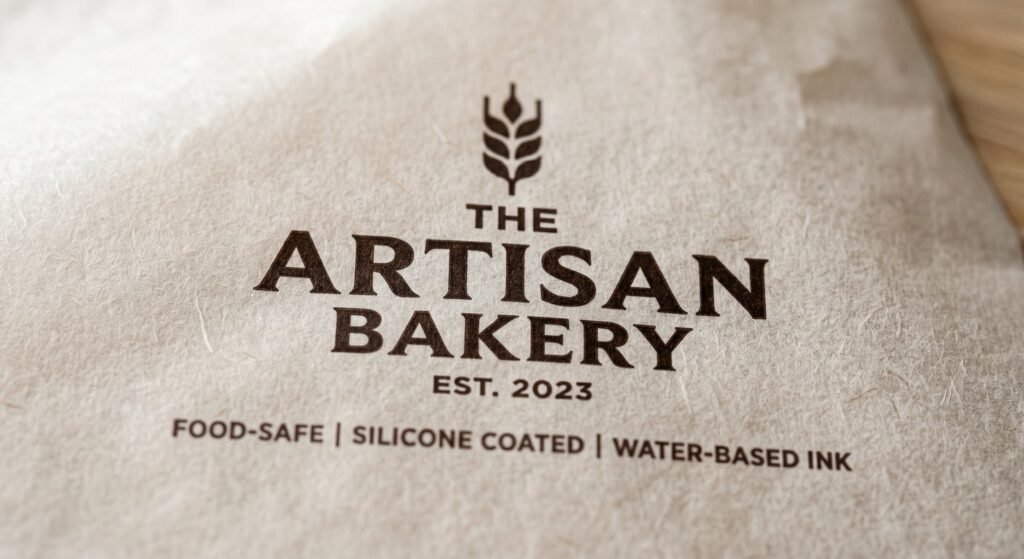 Close up of food-safe custom printed design on personalised parchment paper.