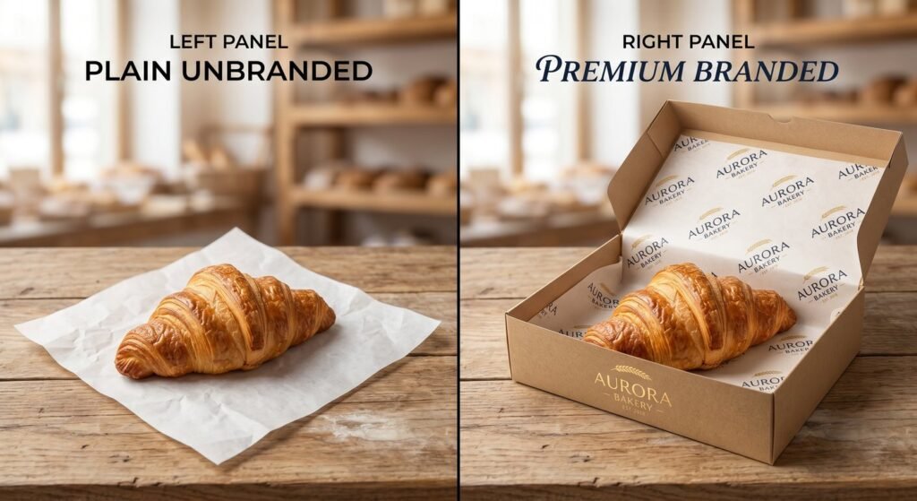 Premium bakery using personalised parchment paper for enhanced packaging presentation.