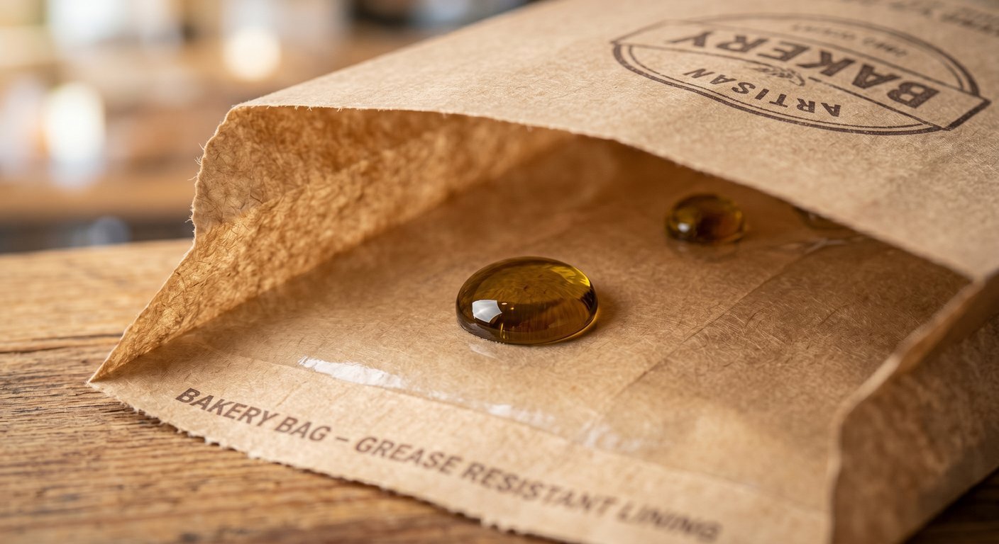 Grease resistant lining inside custom wholesale bakery packaging bags.